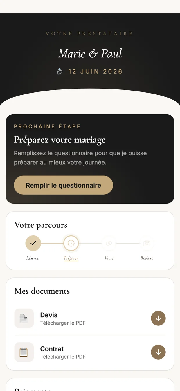 Le portail couple Phollio sur téléphone : prochaine étape, parcours, documents